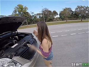 dark-haired teen Ashley Adams fucked in the car