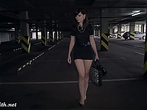Jeny Smith unveiling her ideal body in a parking garage